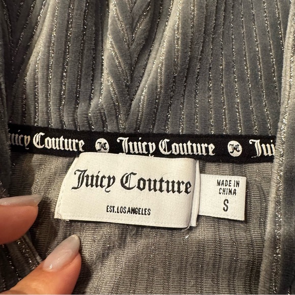 Juicy Couture Grey Silver Zip Up velour Hoodie size small shimmer shimmery - Picture 9 of 12